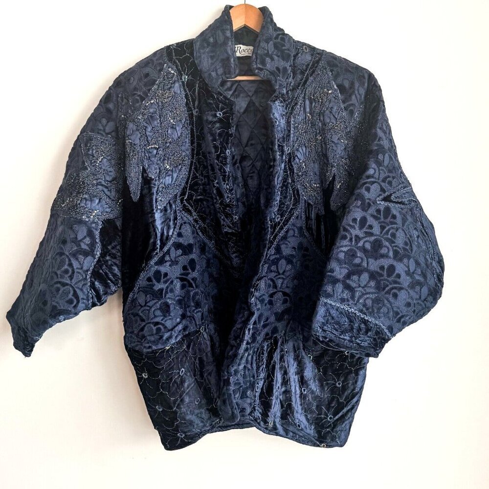 Vintage O'Rocco Blue Velvet Embellished Embroidered Maximalist Jacket L